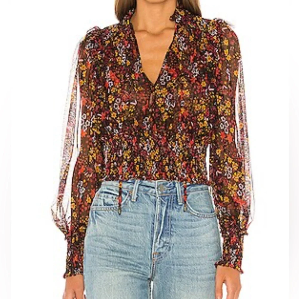FREE PEOPLE
Twyla Smocked Floral Mesh Top - Picture 5 of 14